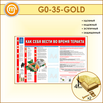 Стенд «Как себя вести во время теракта» c 2 карманами (GO-35-GOLD)