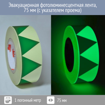 Эвакуационная фотолюминесцентная лента, 75 мм (с указателем проема)